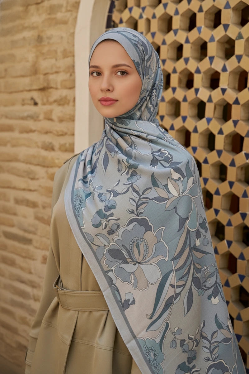 Lover Cotton Modal Shawl - Blue and Grey