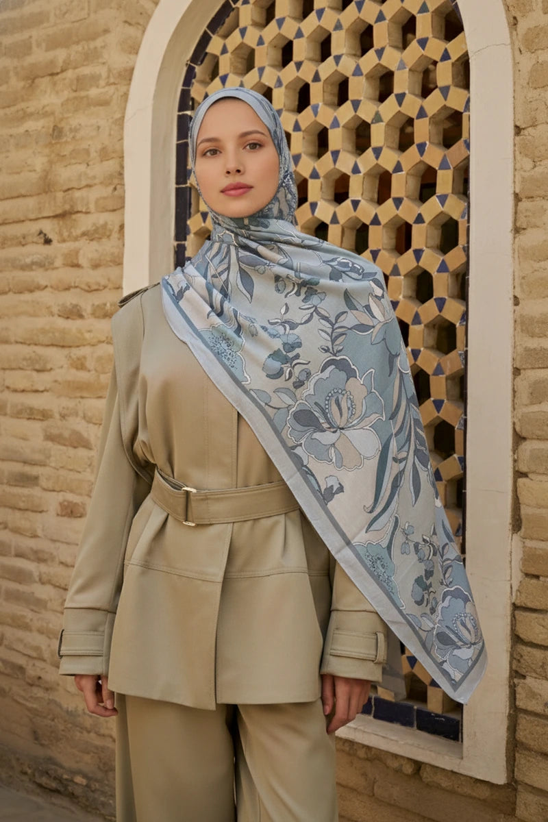 Lover Cotton Modal Shawl - Blue and Grey