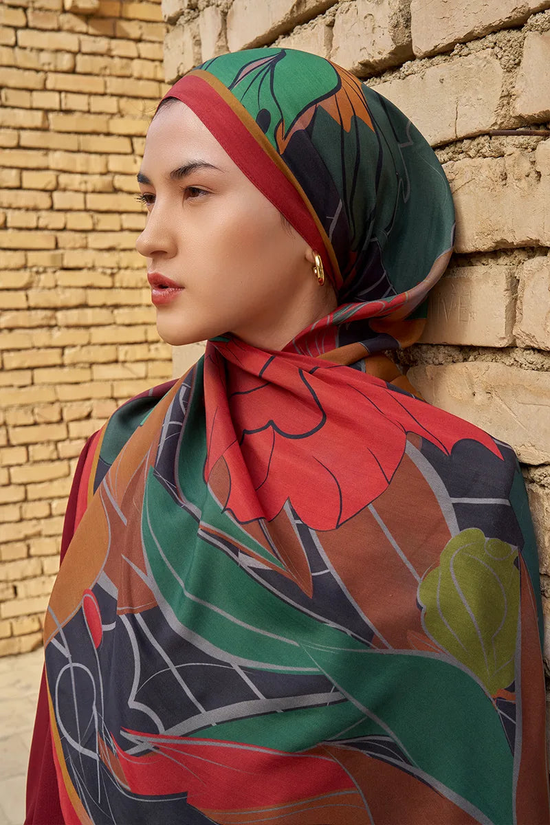 Marigold Floss Viscose Shawl - Red