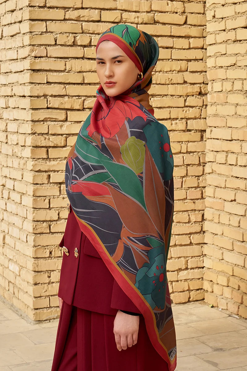 Marigold Floss Viscose Shawl - Red