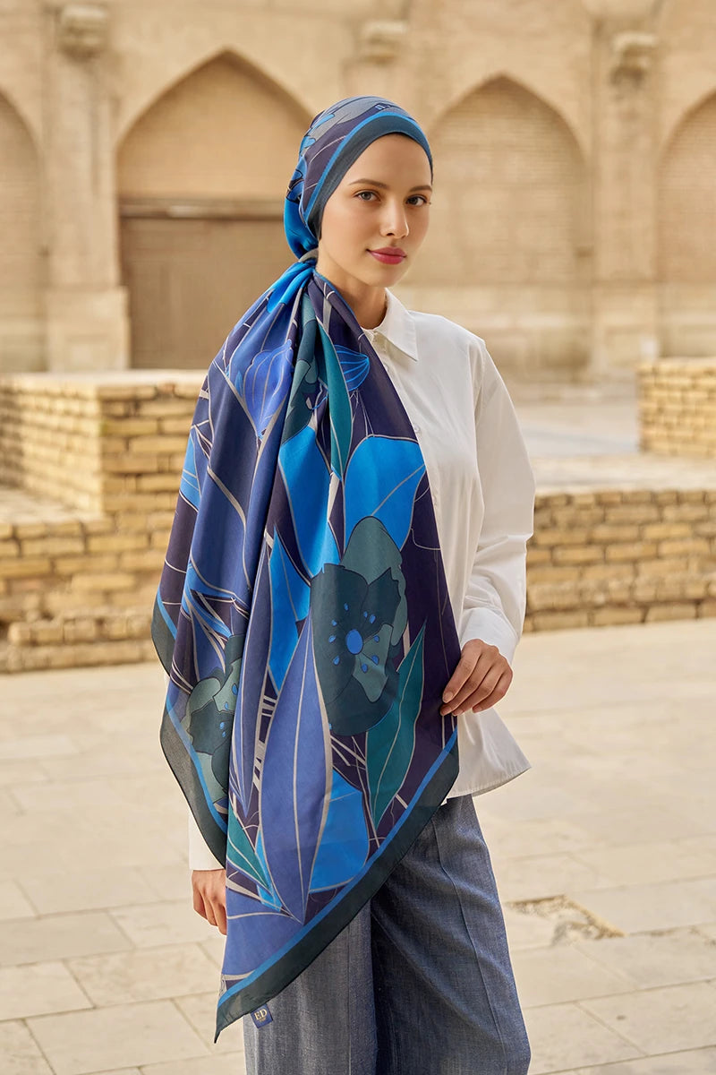 Marigold Floss Viscose Shawl - Navy Blue