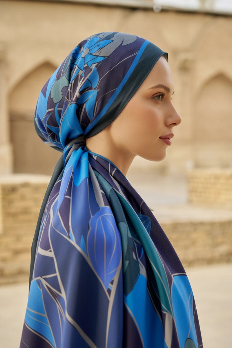 Marigold Floss Viscose Shawl - Navy Blue