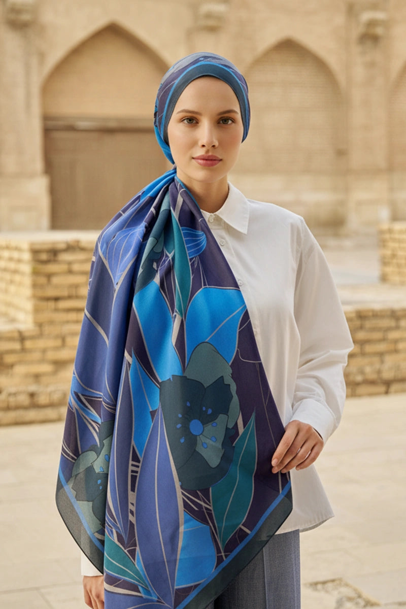 Marigold Floss Viscose Shawl - Navy Blue