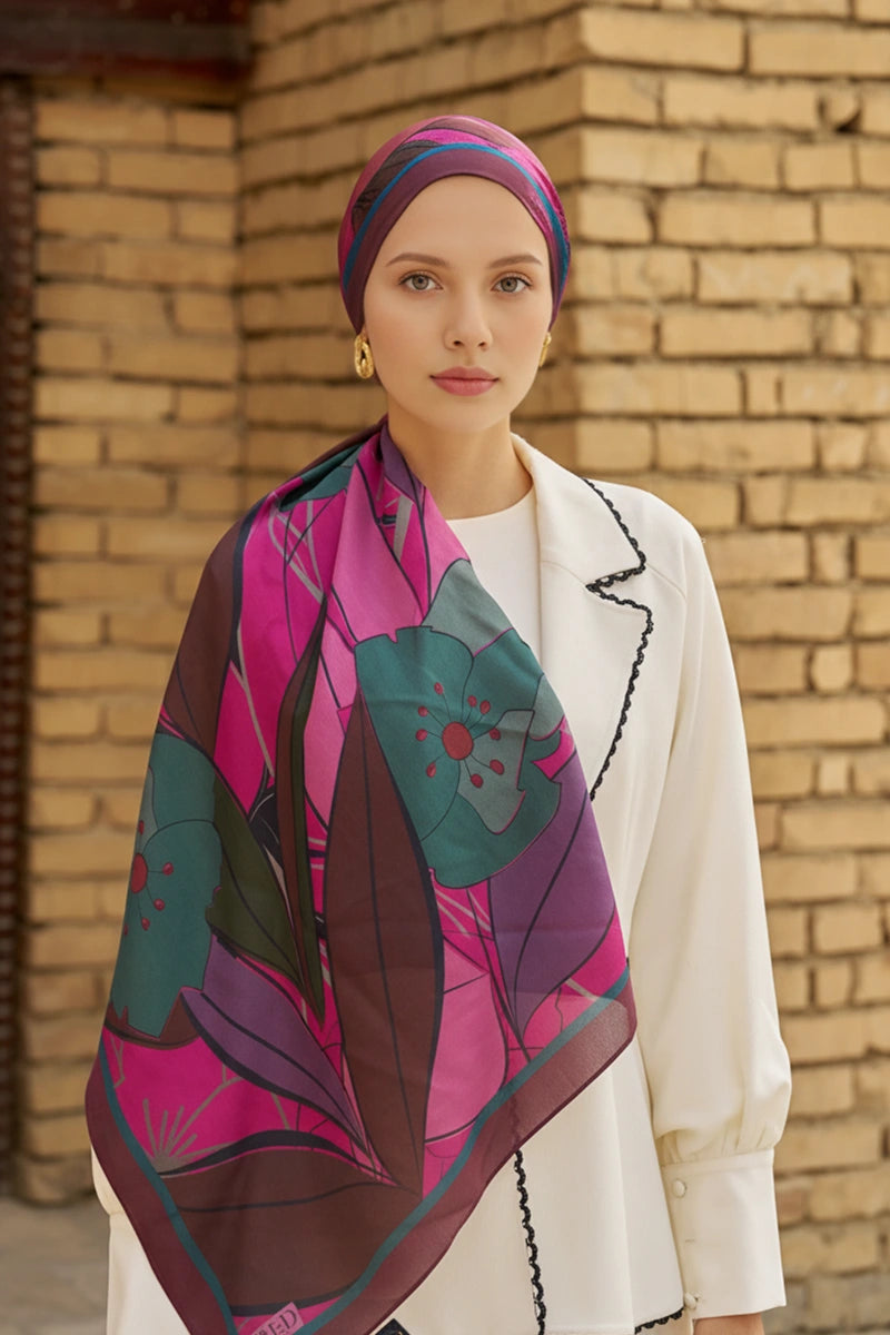 Marigold Floş Viskon Şal - Mürdüm