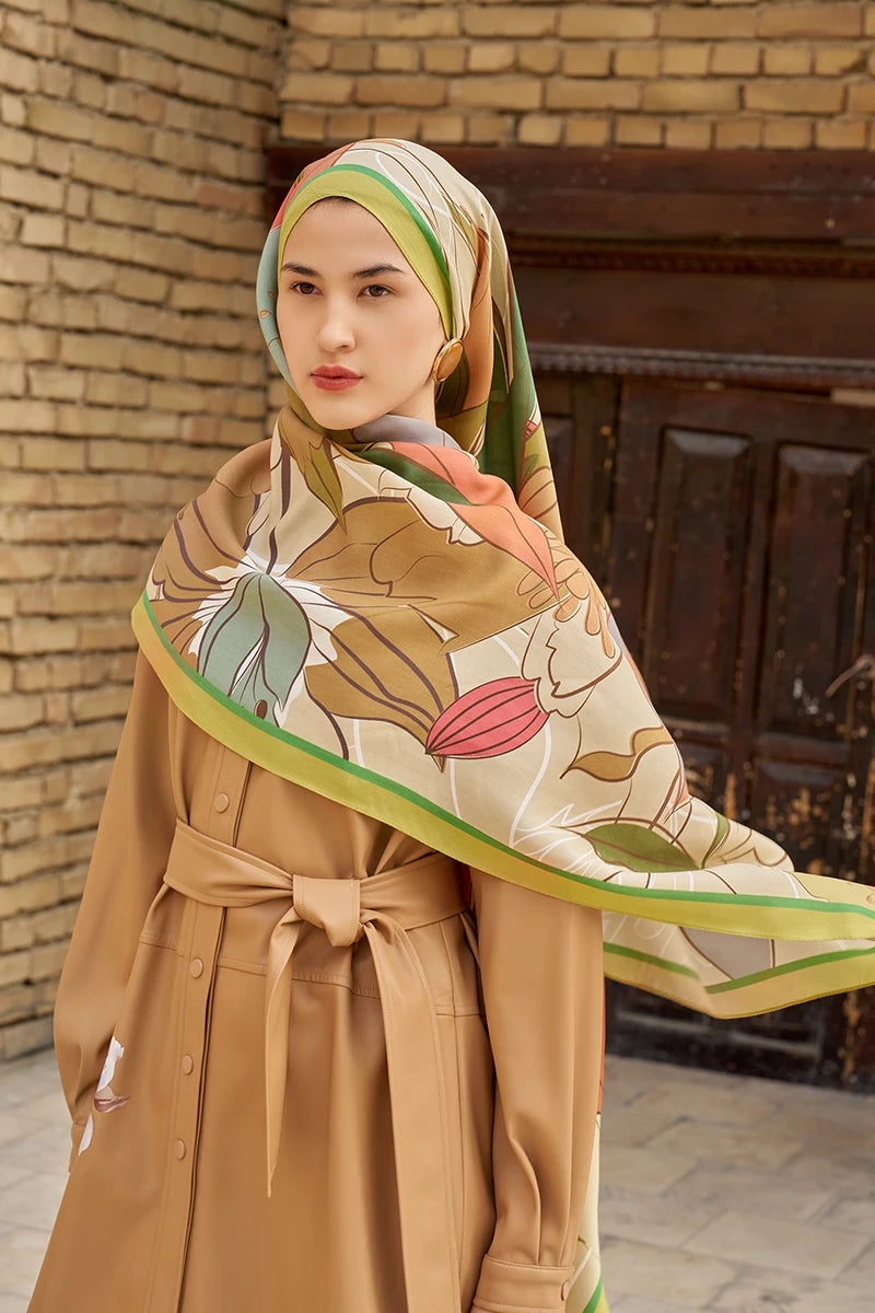 Marigold Floss Viscose Shawl - Olive Green