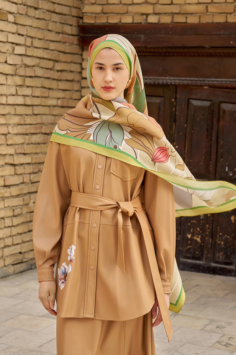 Marigold Floss Viscose Shawl - Olive Green