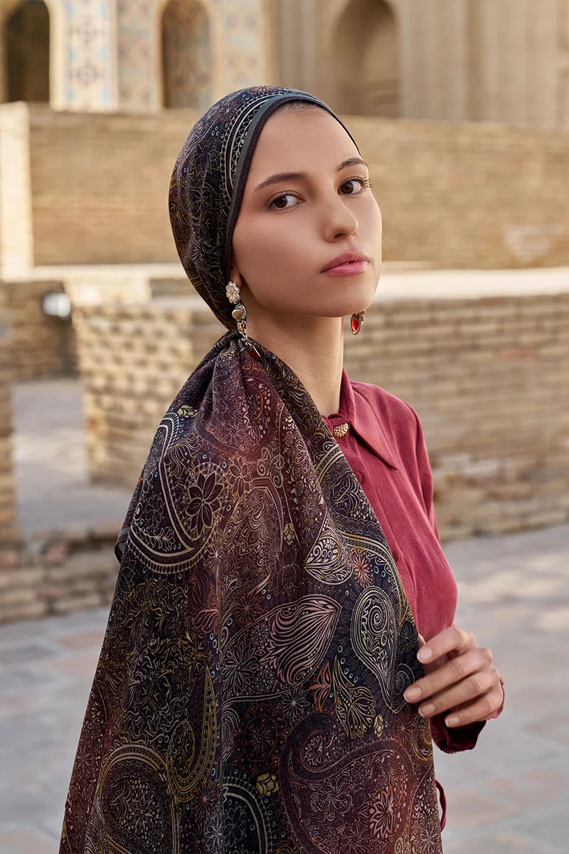 Mihr Wool Silk Shawl - Brown