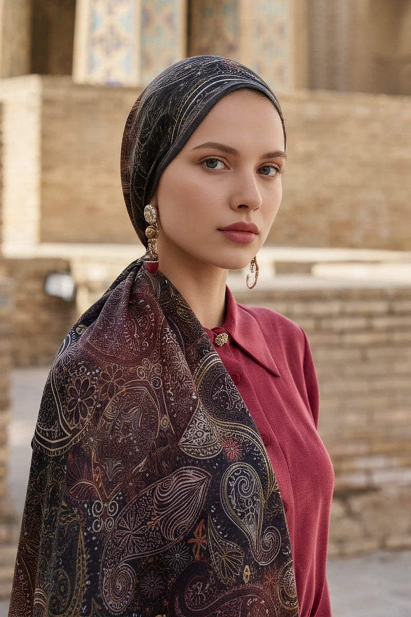 Mihr Yün İpek Şal - Kahverengi