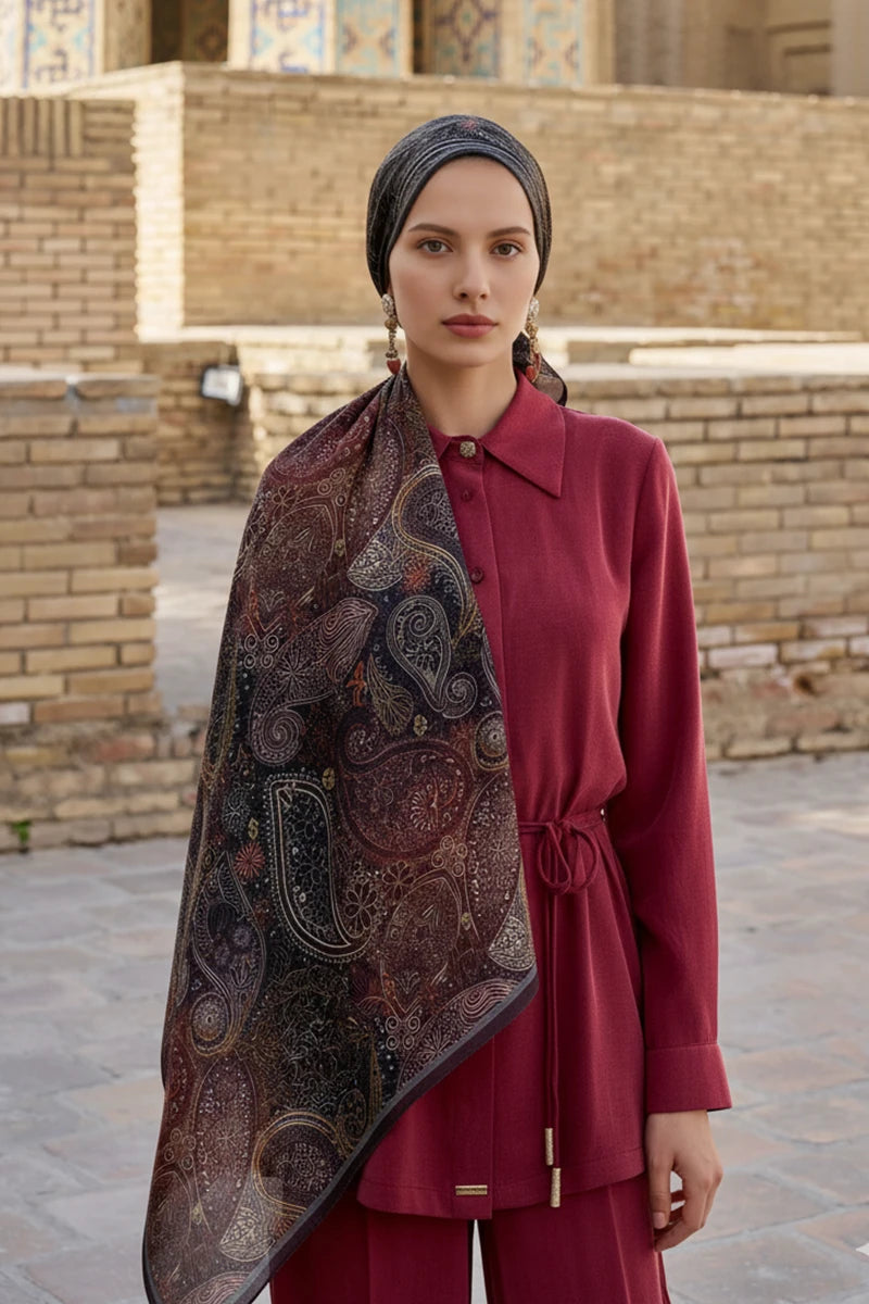 Mihr Yün İpek Şal - Kahverengi