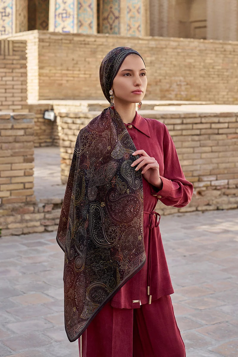 Mihr Wool Silk Shawl - Brown