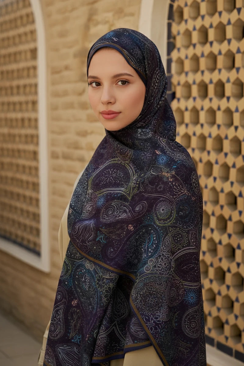 Mihr Yün İpek Şal - Lacivert