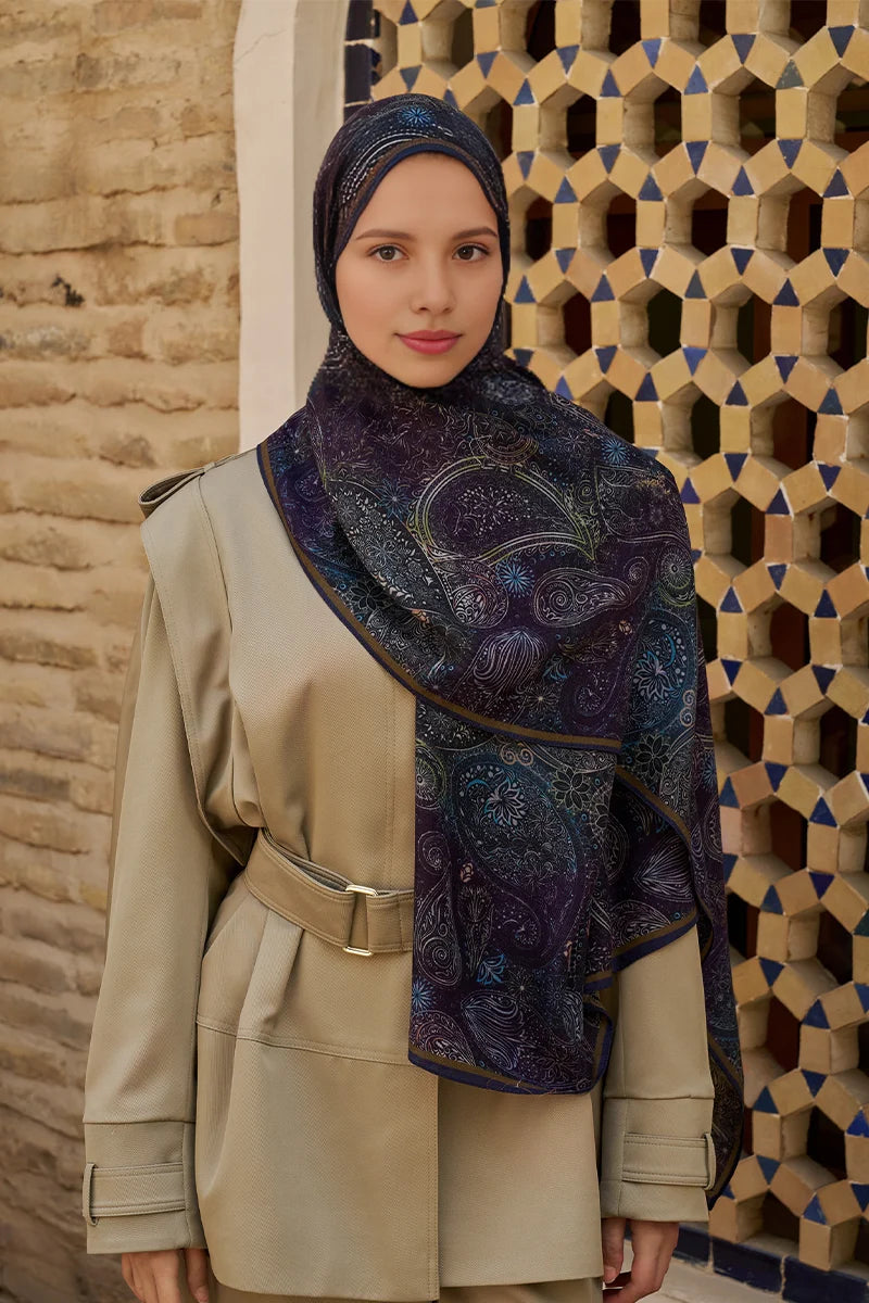 Mihr Yün İpek Şal - Lacivert