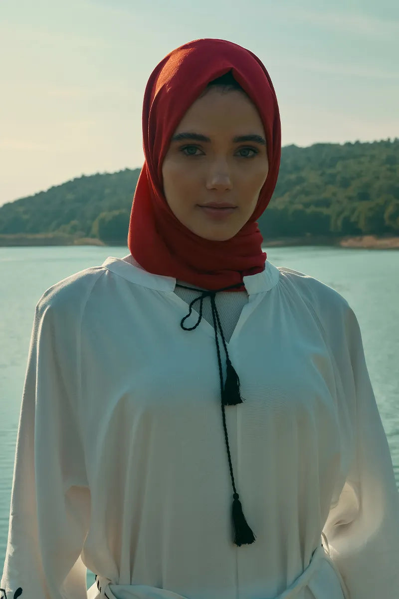 İpeksi Jakar Şal Monogram Desen - Kırmızı