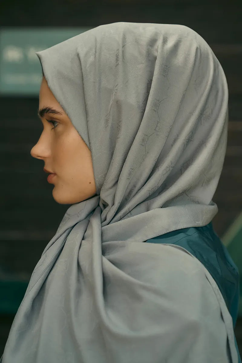 İpeksi Jakar Şal Monogram Desen - Koyu Gri