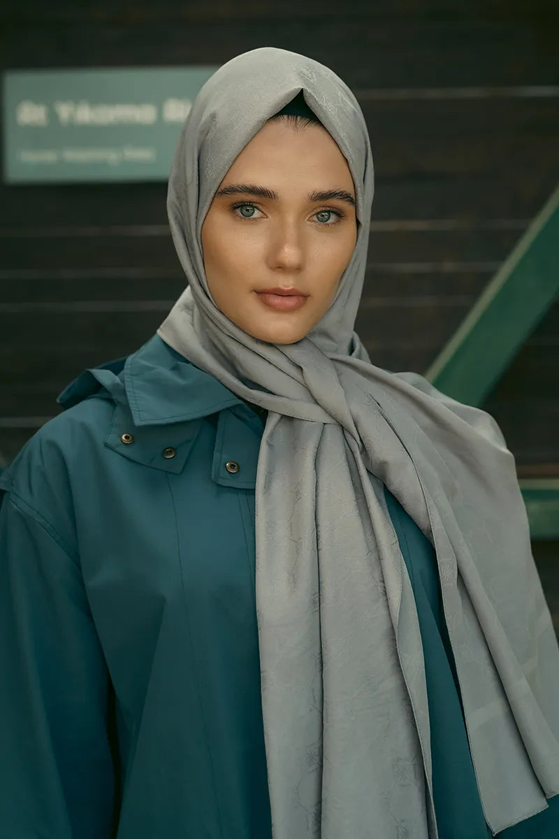 İpeksi Jakar Şal Monogram Desen - Koyu Gri