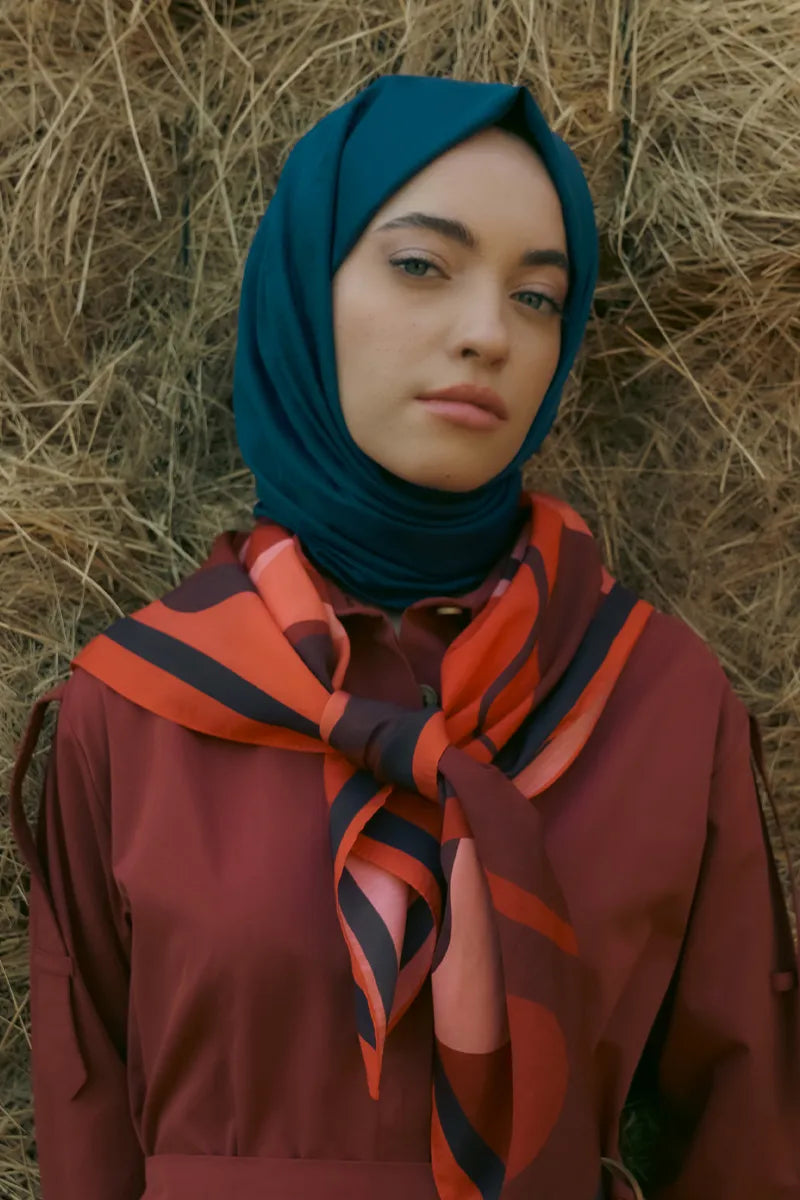 İpeksi Jakar Şal Monogram Desen - Lacivert