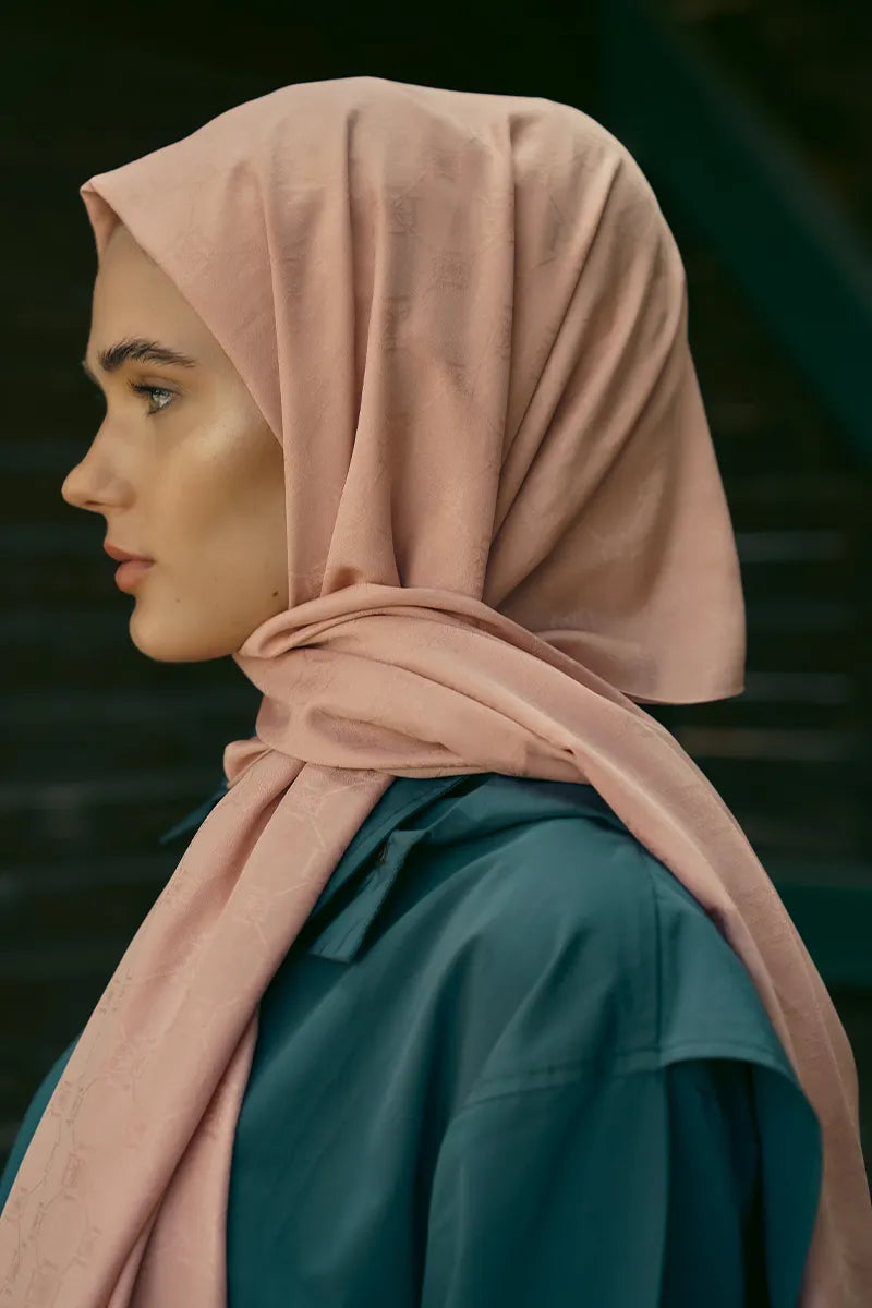 İpeksi Jakar Şal Monogram Desen - Pembe
