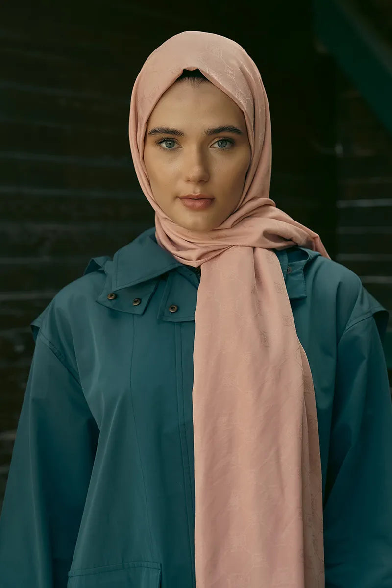 İpeksi Jakar Şal Monogram Desen - Pembe