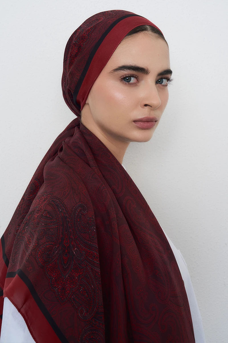 Motif Desen Floş Viskon Şal - Bordo