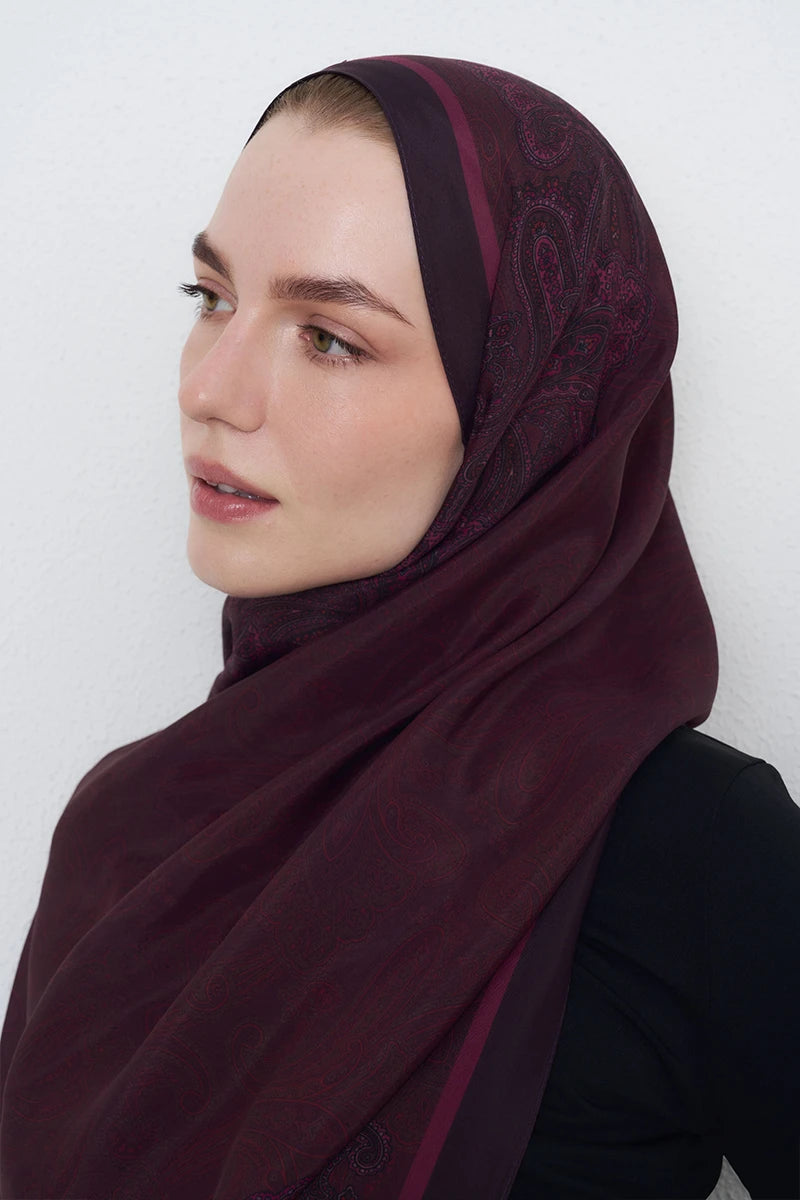 Motif Desen Floş Viskon Şal - Mürdüm
