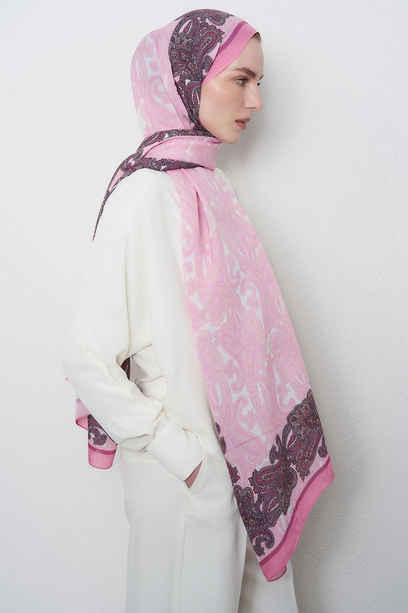 Motif Desen Floş Viskon Şal - Pembe