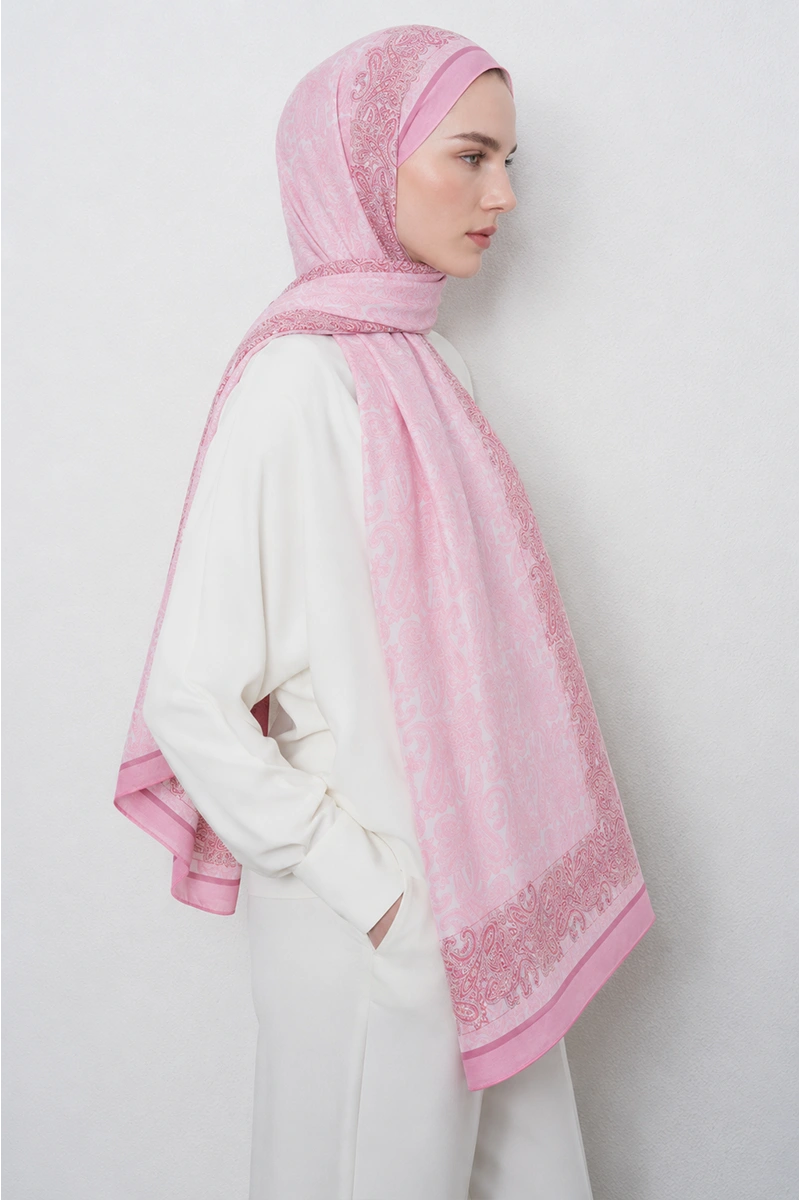 Motif Desen Floş Viskon Şal - Pembe