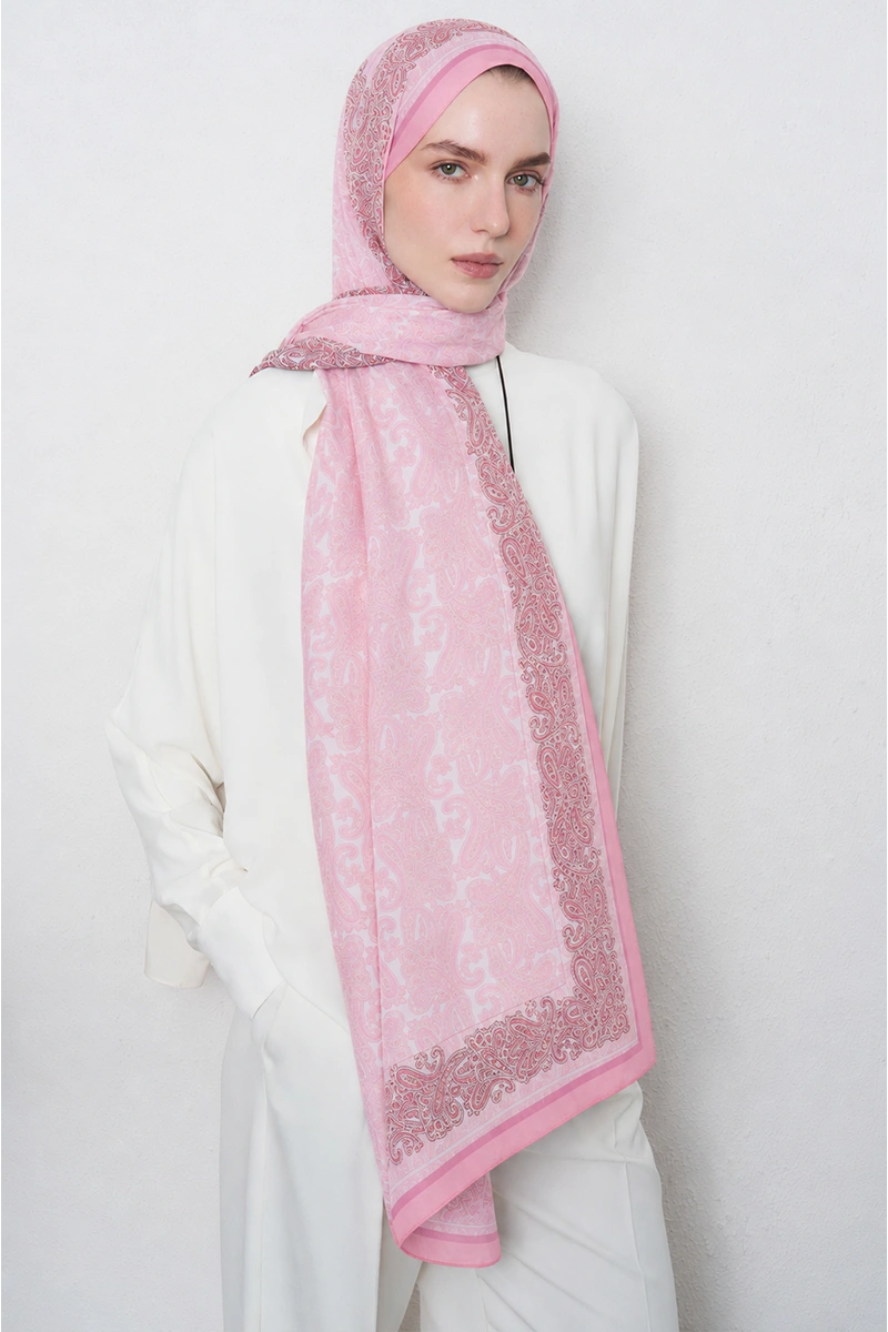 Motif Desen Floş Viskon Şal - Pembe