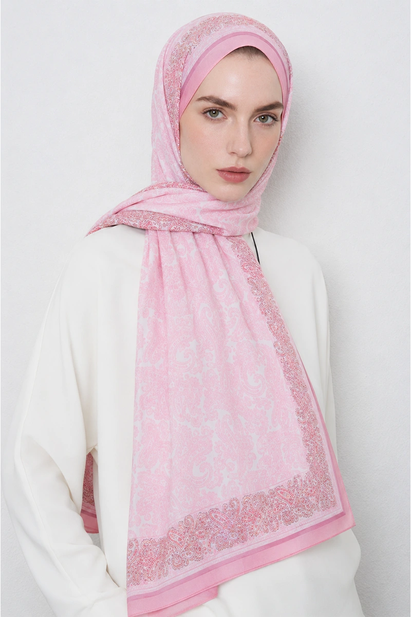 Motif Desen Floş Viskon Şal - Pembe