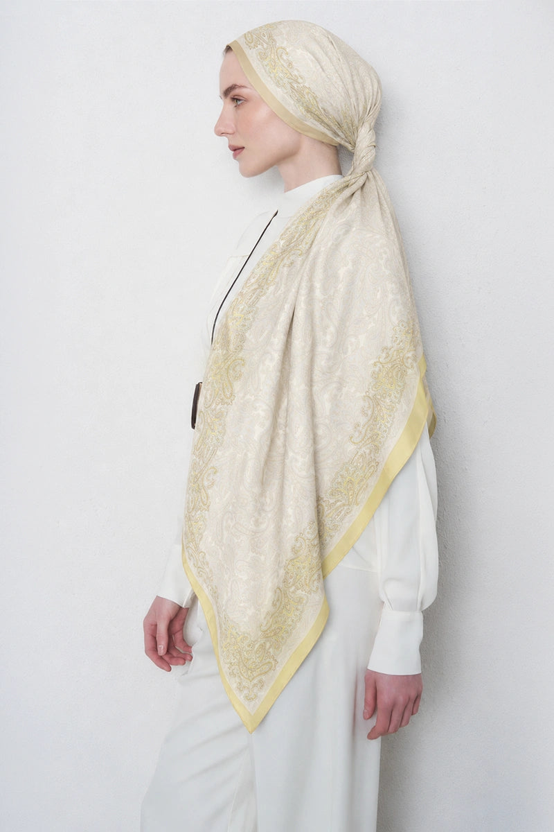 Motif Desen Floş Viskon Şal - Butter Yellow
