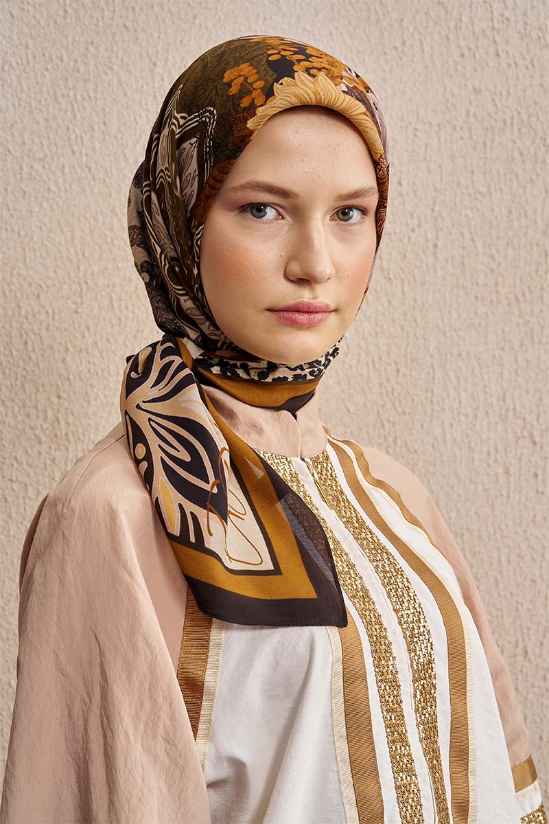 Vision Art Collection Mozaic Eşarp - Kahverengi/Be