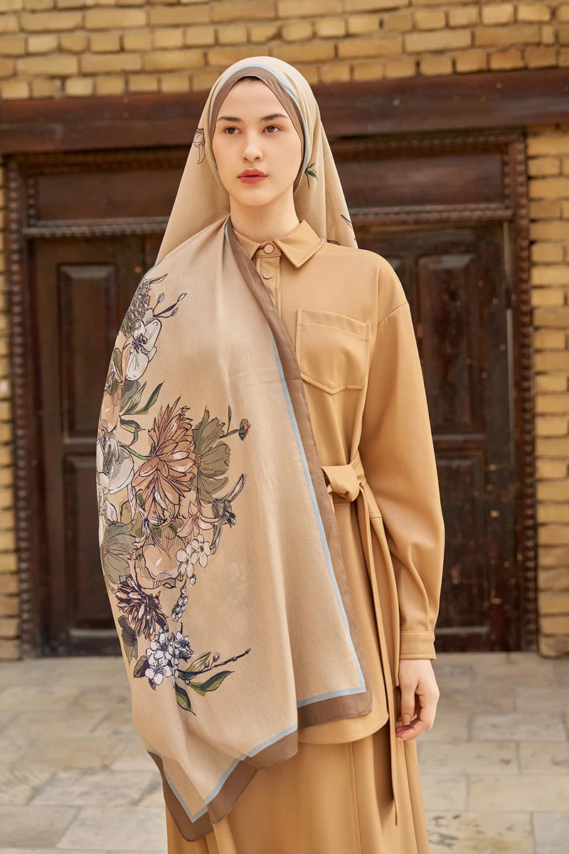 Nadia Cotton Modal Shawl - Light Brown
