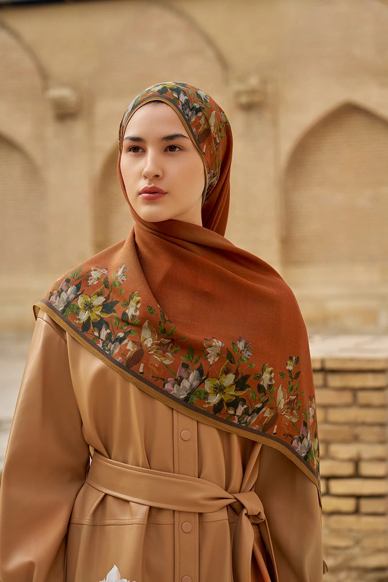 Nev Yün İpek Şal - Kiremit