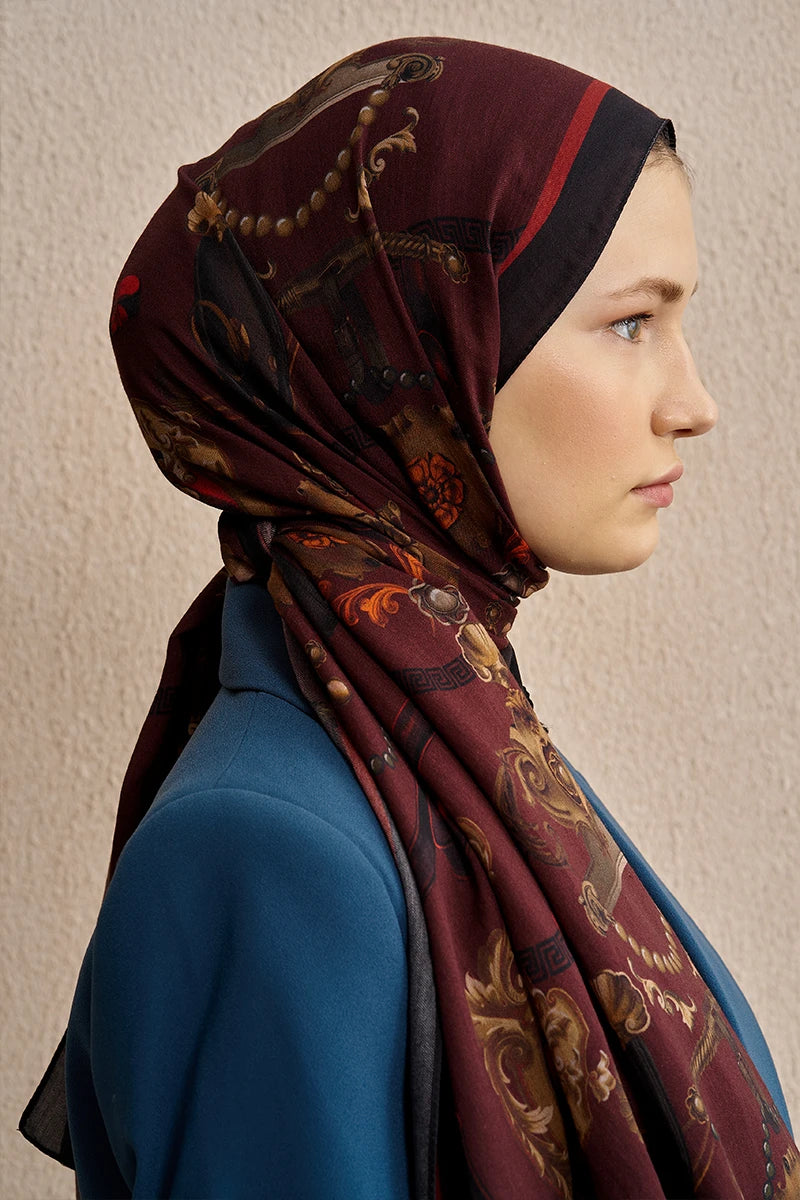 Pamuk İpek Baraque Şal - Bordo
