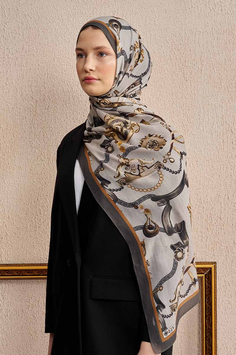 Pamuk İpek Baraque Şal - Gri