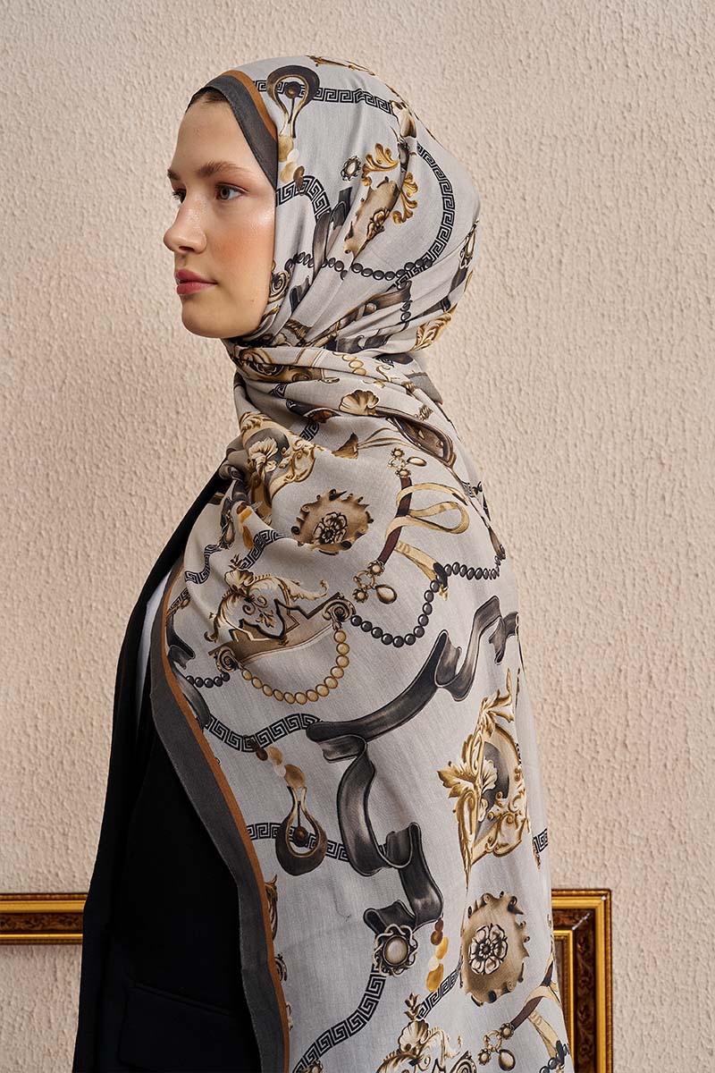 Pamuk İpek Baraque Şal - Gri