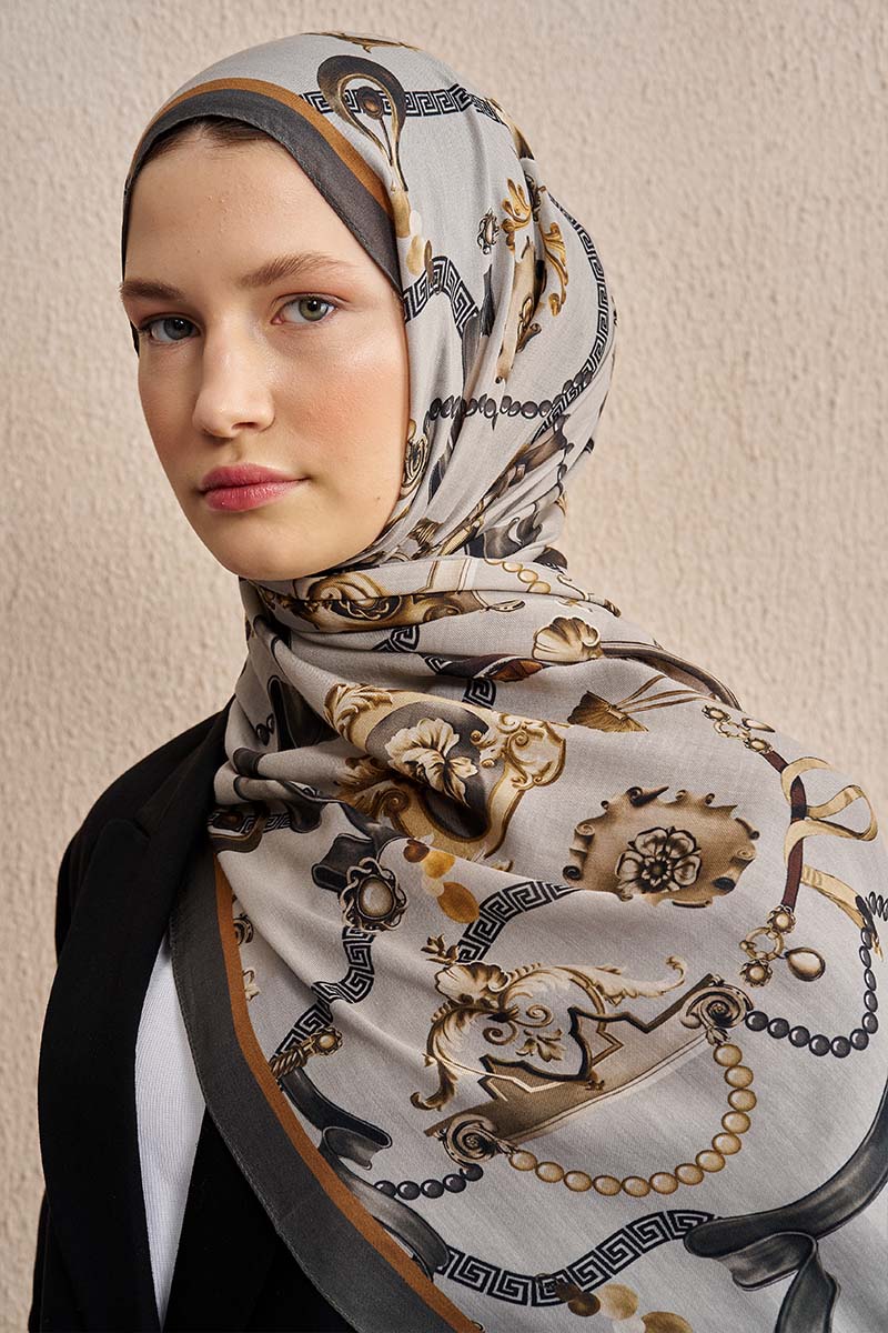 Pamuk İpek Baraque Şal - Gri