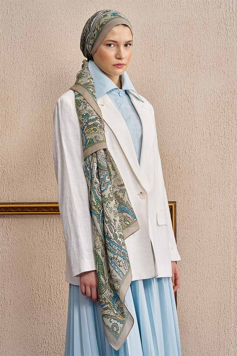 Pamuk İpek Diamora Şal - Mint