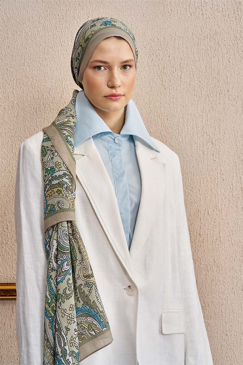 Pamuk İpek Diamora Şal - Mint
