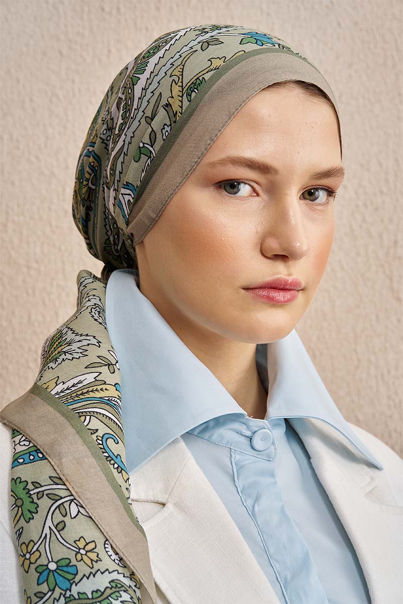 Pamuk İpek Diamora Şal - Mint