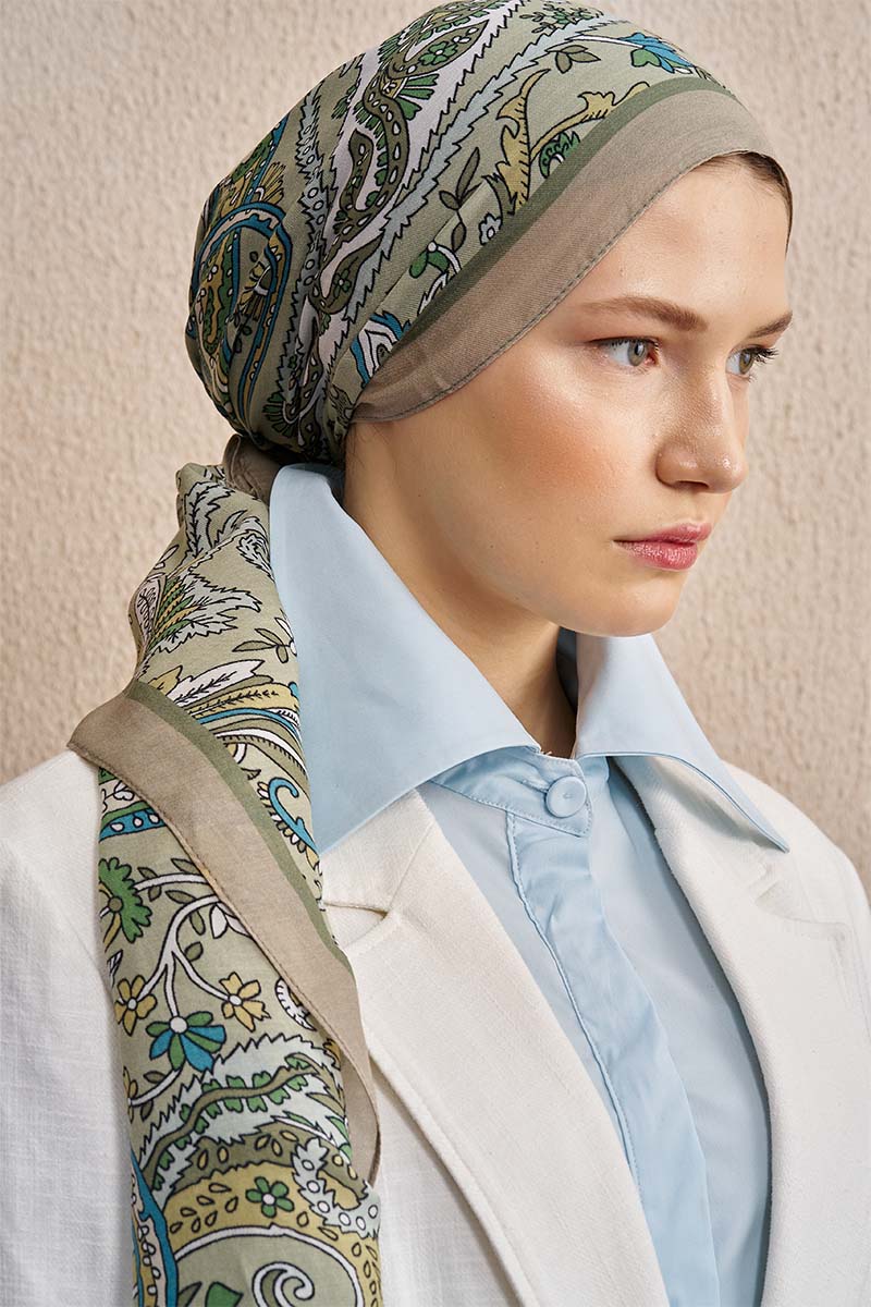 Pamuk İpek Diamora Şal - Mint