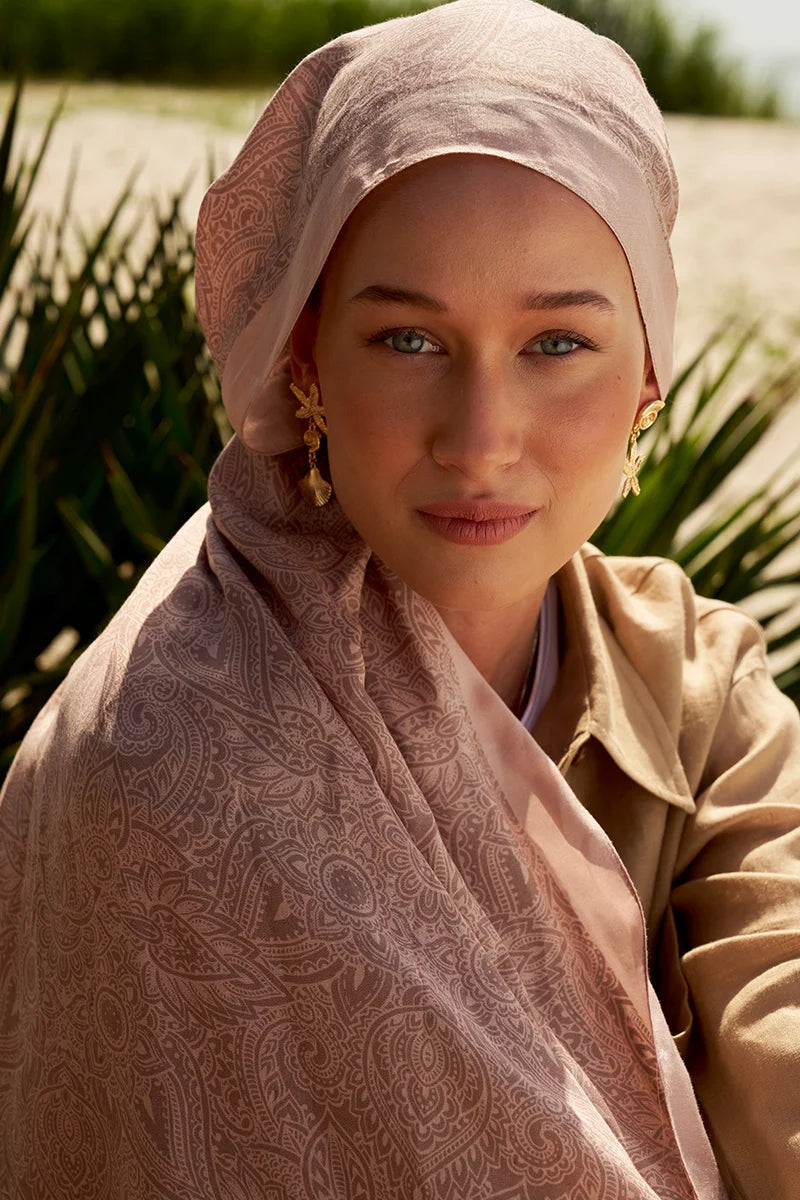 Self-Patterned Cotton Silk Shawl - Beige