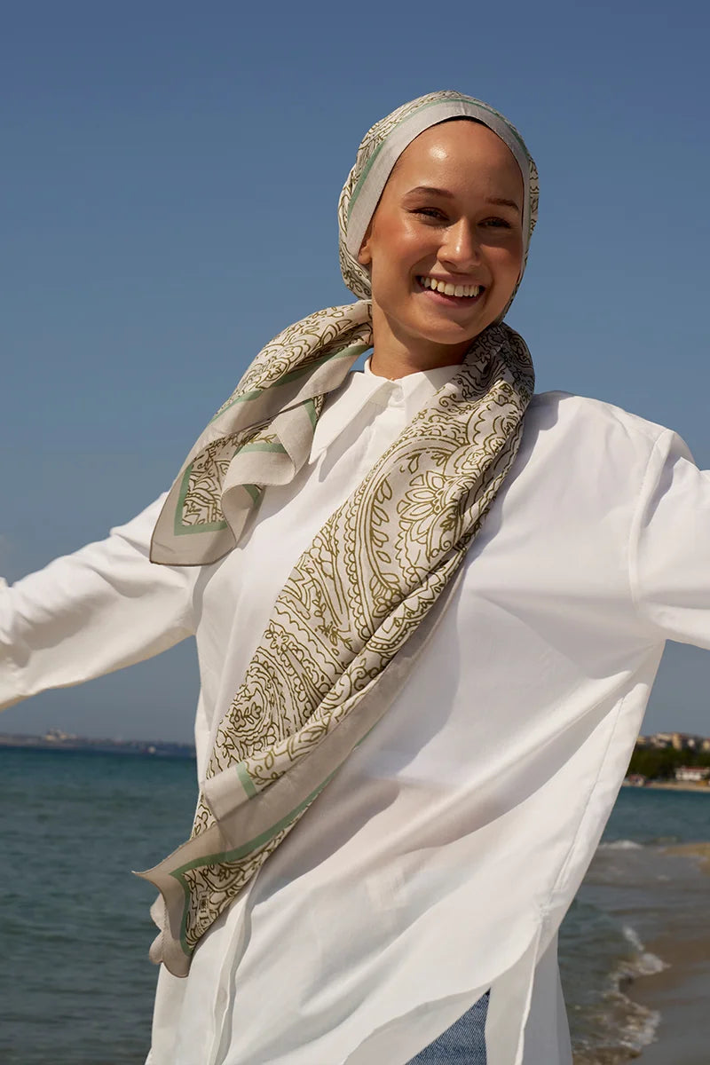 Shawl Pattern Cotton Silk Shawl - Beige