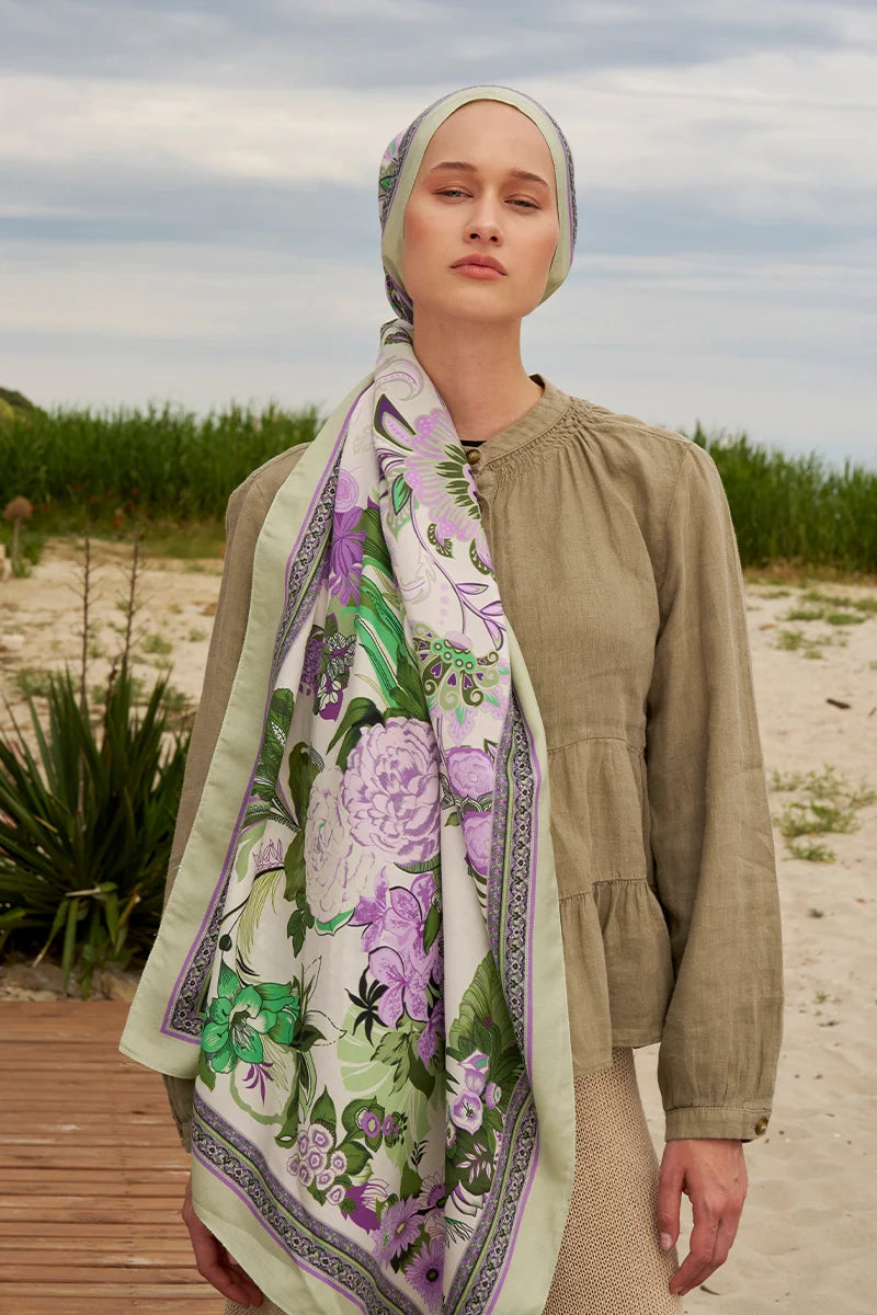 Tablo Desen Pamuk İpek Şal - Yeşil