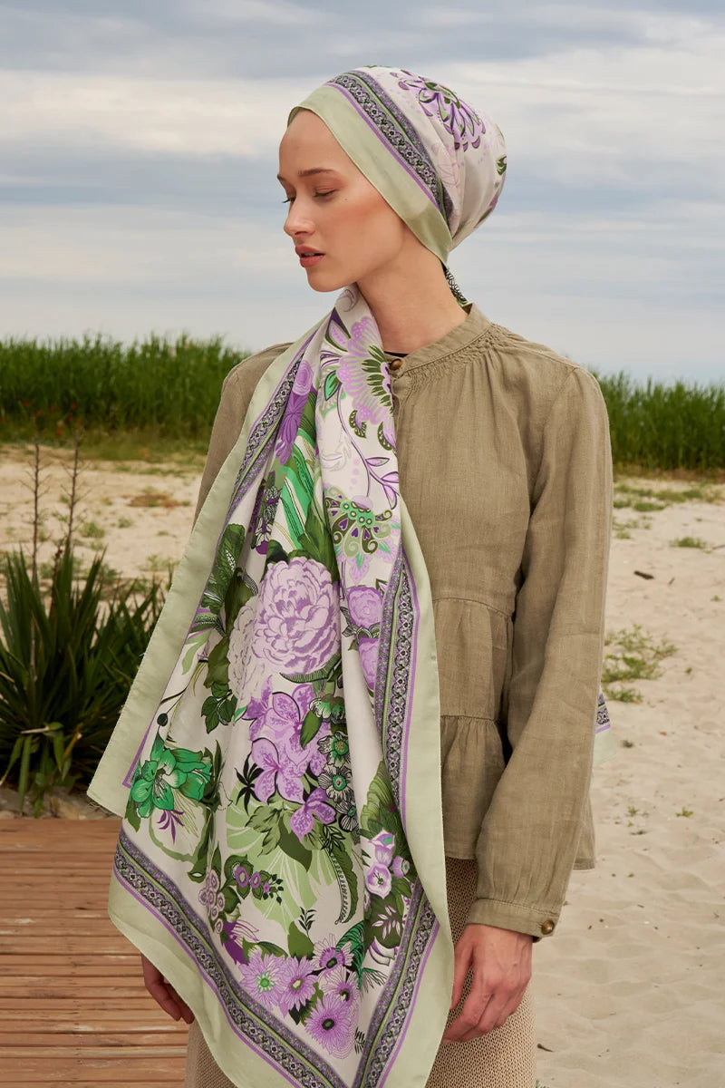 Tablo Desen Pamuk İpek Şal - Yeşil