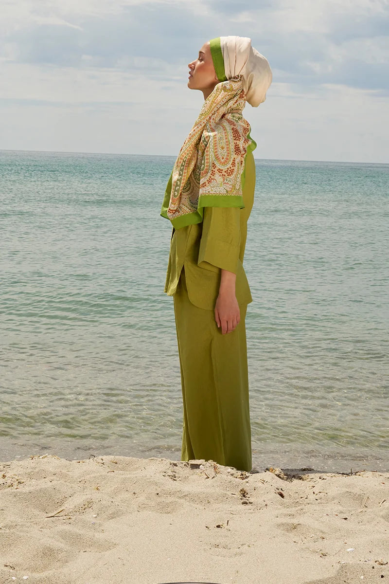 Single-Sided Patterned Cotton Silk Shawl - Cream