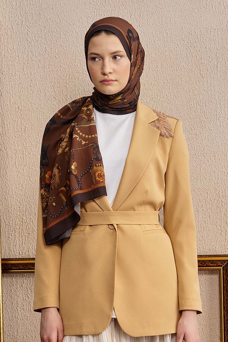Cotton Silk Baraque Shawl - Brown
