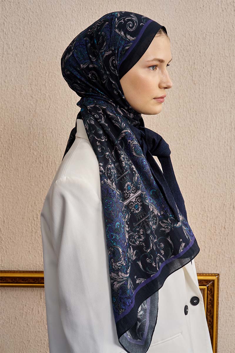 Pamuk İpek Ophelis Şal - Lacivert