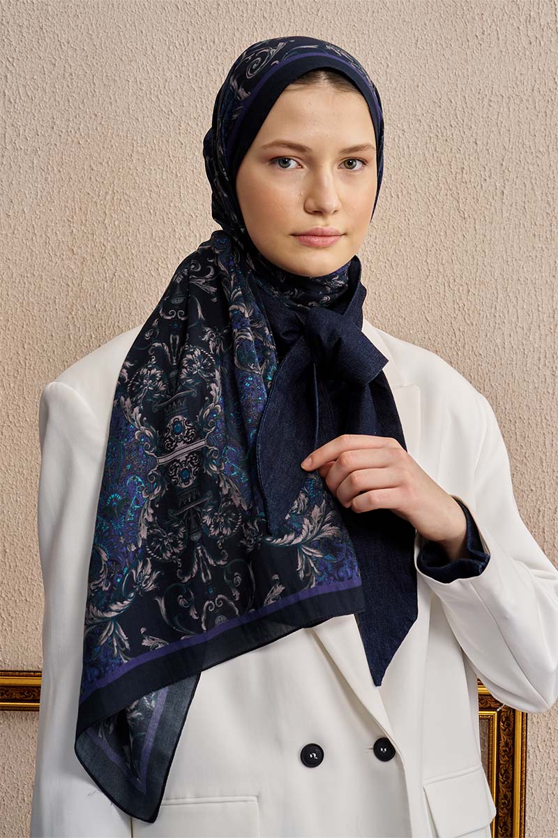 Pamuk İpek Ophelis Şal - Lacivert