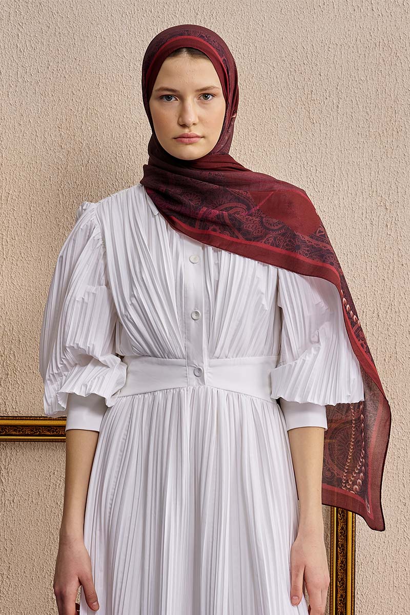 Pamuk İpek Pearl Şal - Kırmızı