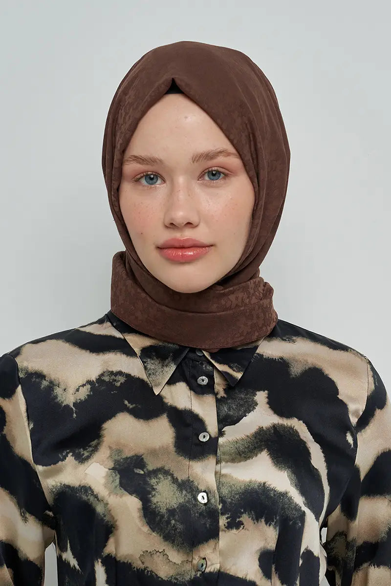 Cotton Shawl with Floral Pattern - Brown